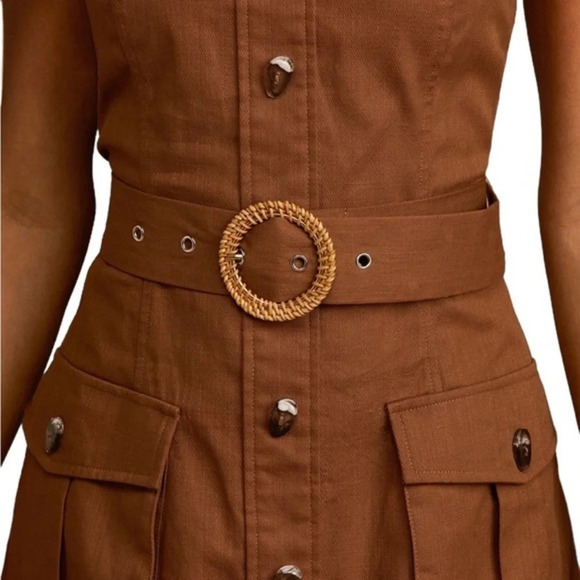 Lulus Best Reason Cotton Button Front Belted Strapless Mini Dress Brown Size M - Picture 2 of 9